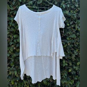 Free People Asymmetrical Layered Short Sleeve Top in Off-White